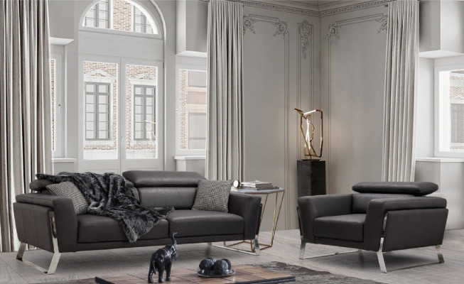 Designer Konschtleder Canapé-Set 2x Drësëtzeger Luxus-Sessel 3 Deeler