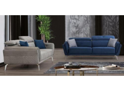 Designer Polstersofa-Sets Blot-Grau Stoffdivanen Luxus 2x 3-Sëtzer