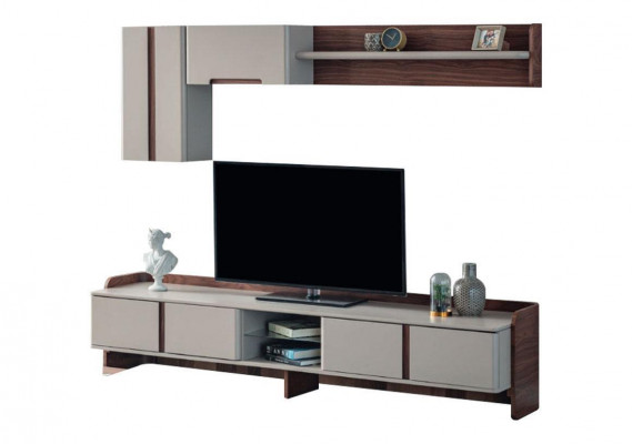 Wäiss Wunngzëmmer Wunnwand Luxusméigel RTV Lowboard Regaler Sideboard
