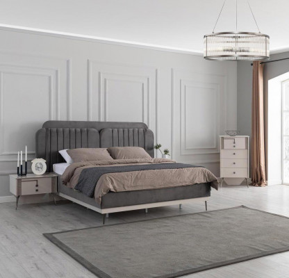 Schlofzëmmer Modernes Set Gro Bett fir zwee 2x Design Nuetsdëscher 3 Deeler