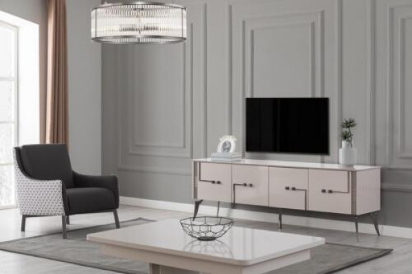 Beige Fernsehschafskästchen Designer Clubdësch Luxus Wunnzëmmer Miwwelen Holz 2 Stéck