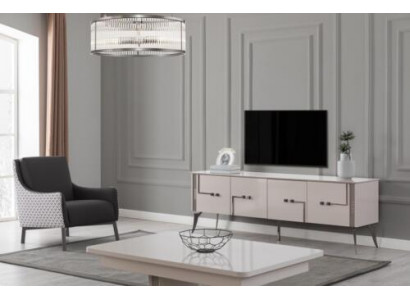Beige Fernsehschafskästchen Designer Clubdësch Luxus Wunnzëmmer Miwwelen Holz 2 Stéck