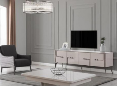 Beige Fernsehschafskästchen Designer Clubdësch Luxus Wunnzëmmer Miwwelen Holz 2 Stéck