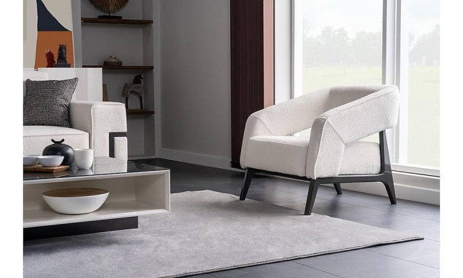 Wunnzëmmer Wäiss Polstersuite 3+1 Setzer Designer Glas Dësch