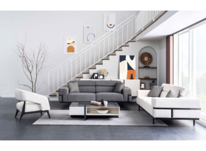 Modern Wunnzëmmer Set Besteet aus 2x Sofen + Fauteuil an Dësch 4 Deeler.