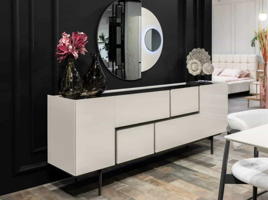 Wäiss-Schwaarz Iesszëmmer Anrichte Spigel Luxus Wandkommode 2tlg Set