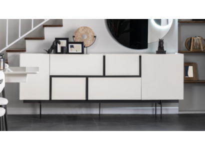 Robuste schwaarz-wäiss Anrichte Iesssall Designer Holz Kommode Miwwelen