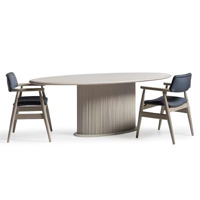 Luxus Iessgruppe Komplette Iesszëmmer Iessdësch Still 7-Deeler Beige Iesseck