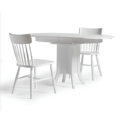 Set Iessgrupp Holz Iesszëmmer Iessdësch Still 5-Deeler Wäiss Iesseck