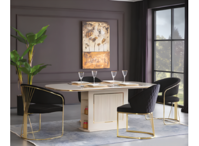 Iesseck Luxus Iessgrupp Komplett Iesszëmmer Iessdësch Still 7-deel Beige
