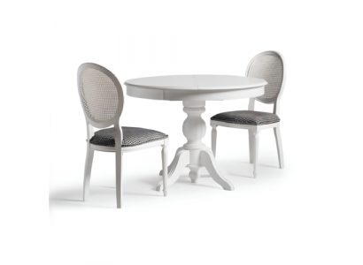 Luxus Iessgrupp Iesszëmmer Ronn Iessdësch Still 3tlg Wäiss Stoff Holz