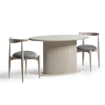 Modernen Holzbësch Iesszëmmertësch Iessdësch Oval Dësch Holz Beige 140 cm