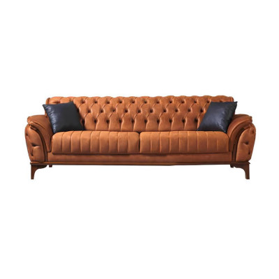 Schwaarz-Orange Chesterfield Sofagarnitur Wunnzëmmer Couchen Fauteuil 4-Deel.