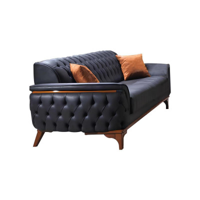 Schwaarz-Orange Chesterfield Sofagarnitur Wunnzëmmer Couchen Fauteuil 4-Deel.