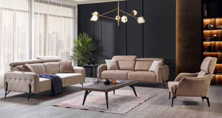 Beige Wunnzëmmer Set Luxus 3x Sofas Stilvollen Gepolsteren Sëtz 3tlg.