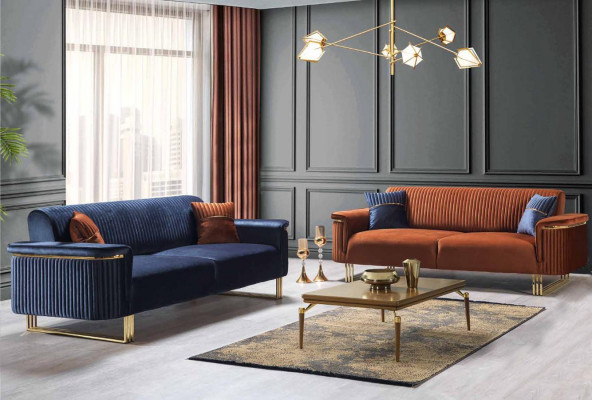 Blo-Oranges Wunnzëmmer Sofa-Set Designer Stoffsofaen Modern Miwwelen 2tlg