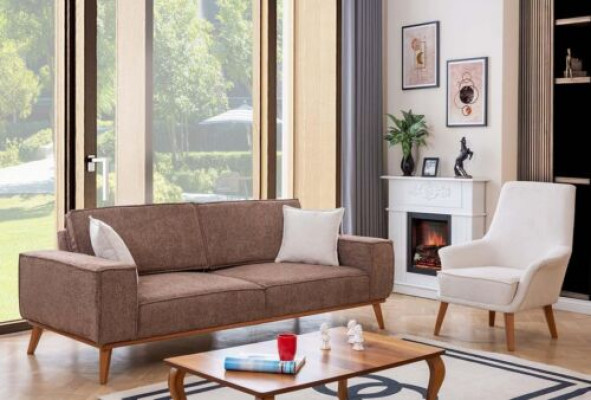 Wunnzëmmer beige Dräisëtzer luxuriéise wäisse Einsëtzer 2 Stéck Garnitur