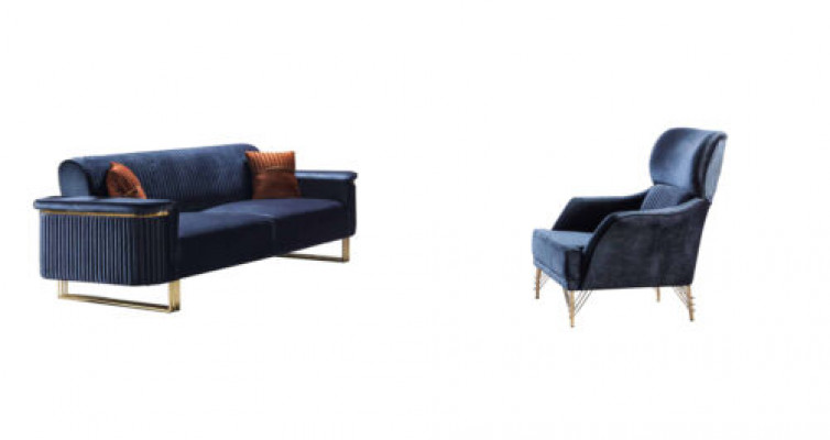 Blo Libesraum Set Designer 3-Sëtzer Polstersëtz Luxus Miwwelen 2-Set