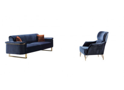 Blo Libesraum Set Designer 3-Sëtzer Polstersëtz Luxus Miwwelen 2-Set