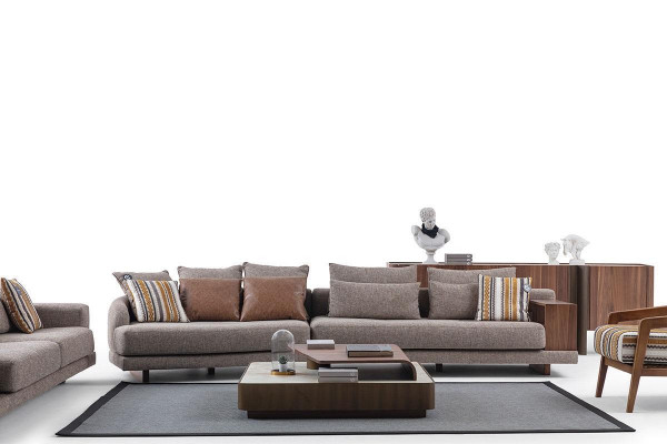 Gro Moudecks Sofaen Stoffsofaen Designer Fautellen Holz Dësch 5 Deeler.