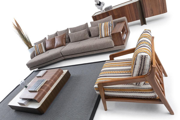 Exklusiv Wunnzëmmer Canapégrupp Stoffsofa Holz Couchdësch Säitendësch