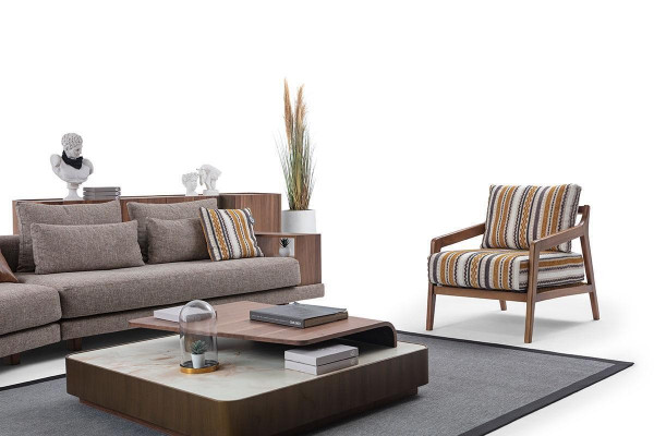 Exklusiv Wunnzëmmer Canapégrupp Stoffsofa Holz Couchdësch Säitendësch