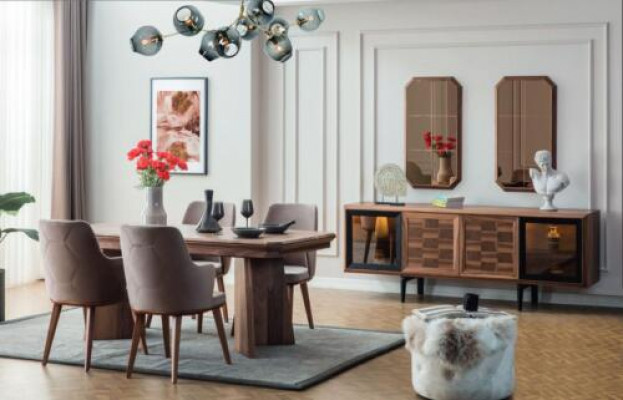 Stilvoll Iessgrupp Exklusiven Holzdësch Designer Sideboard Still 10tlg