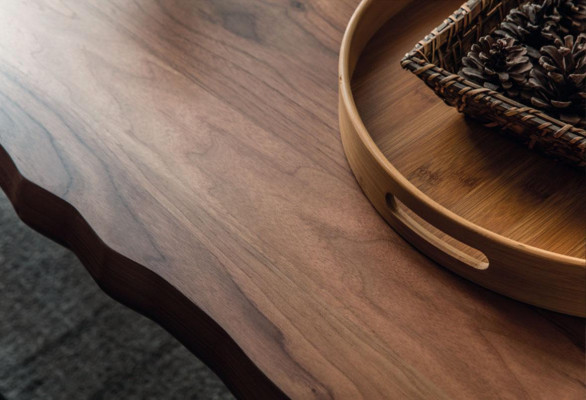 Komplett Braun-Schwaarz Iessgrupp Designer Holz Iessdësch Polsterstillen