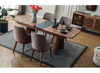 Komplett Iessgrupp Designer Iessgewand Holz Iessdësch 6x gepolstert Still
