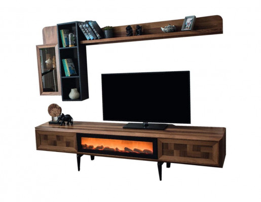 Brong Wunnzëmmer Wandgarnitur Designer TV-Stänner RTV Holz Regaler LED