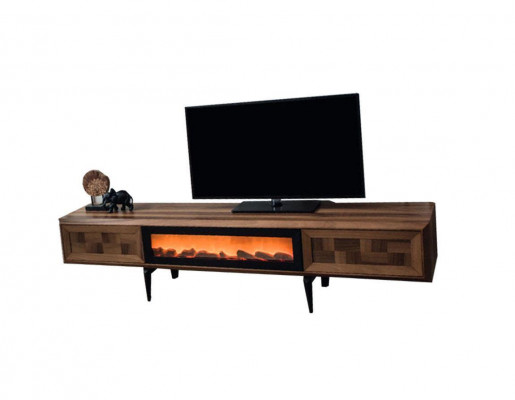 Brong Wunnzëmmer Wandgarnitur Designer TV-Stänner RTV Holz Regaler LED