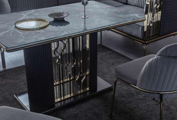 Exklusivt gro Esszëmmer Set Luxus Edelstol Dësch 2x Stoff Still