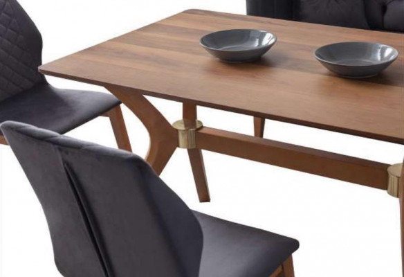 Schwaarz-Brong Iesszëmmer Set Chesterfield Eckeckbank Designer Iessdësch