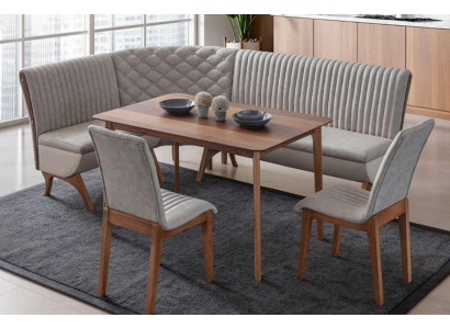Designer hellgro Garnitur fir d’Iesszëmmer Polster Eckbank 2x Stull Iessdësch