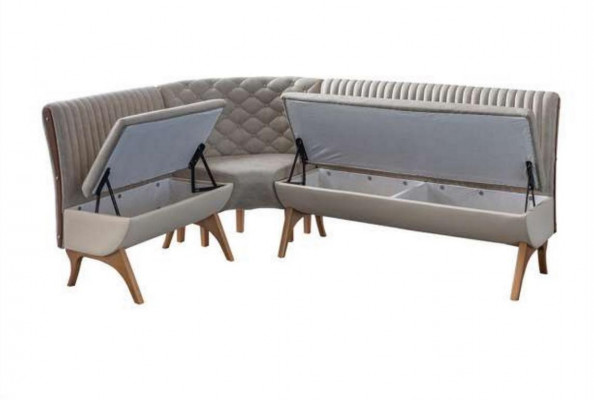 Designer hellgro Garnitur fir d’Iesszëmmer Polster Eckbank 2x Stull Iessdësch