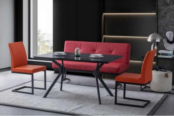 Modern Iesszëmmer Miwwelen Schwaarzen Iessdësch Konschtleedert Stiller Luxus Bänk