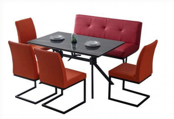 Modern Iesszëmmer Miwwelen Schwaarzen Iessdësch Konschtleedert Stiller Luxus Bänk