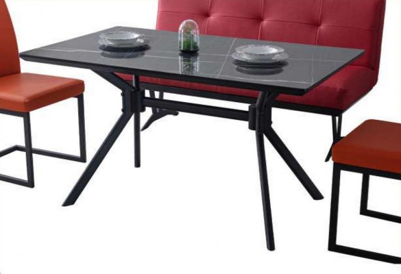 Modern Iesszëmmer Miwwelen Schwaarzen Iessdësch Konschtleedert Stiller Luxus Bänk