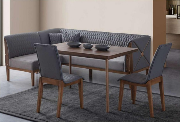 Stilvoll Griist Iesszëmmer Set Brongen Iessdësch 2x Stullbänken Bank.