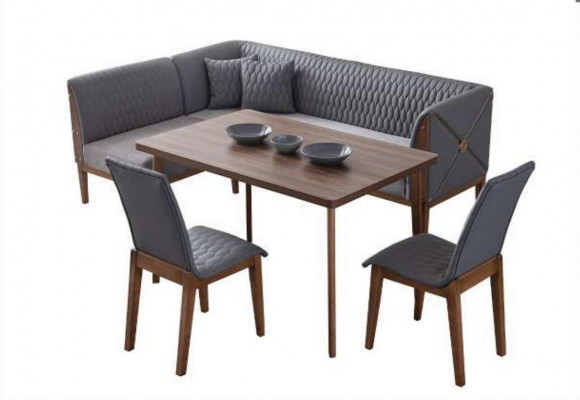 Stilvoll Griist Iesszëmmer Set Brongen Iessdësch 2x Stullbänken Bank.