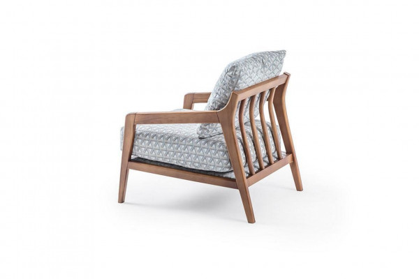 Wunnzëmmer Wäisst Holzgestell Fauteuil Roubster Stoff Stilvollen Eenzelstull