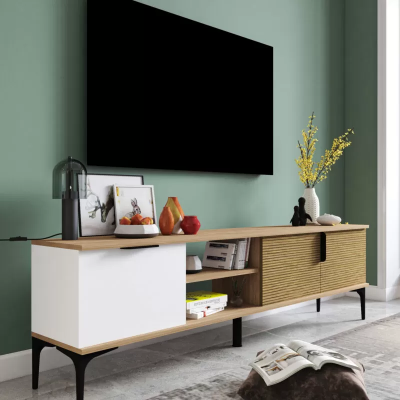 Lowboard RTV Modern Design Luxus Wunnzëmmer Rechteckeg Braun Wäiss