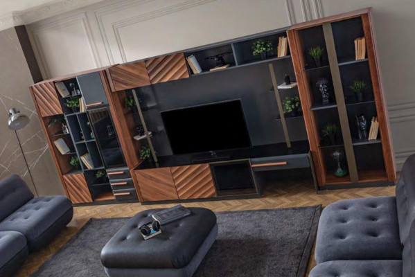 Modern schwaarz-brong Wunnwand Luxus RTV Vitrin Wandsschaf Miwwel 4stéckeg