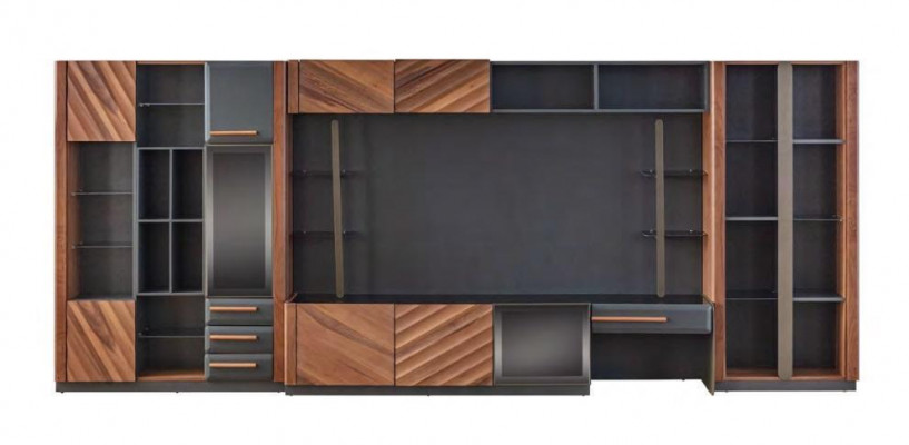Modern schwaarz-brong Wunnwand Luxus RTV Vitrin Wandsschaf Miwwel 4stéckeg