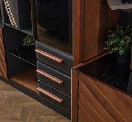 Modern schwaarz-brong Wunnwand Luxus RTV Vitrin Wandsschaf Miwwel 4stéckeg