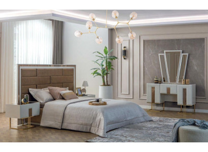 Designer-Schlofzëmmer-Miwwelen Duebelbett 2x Nuetsdëscher Luxus Schminktisch