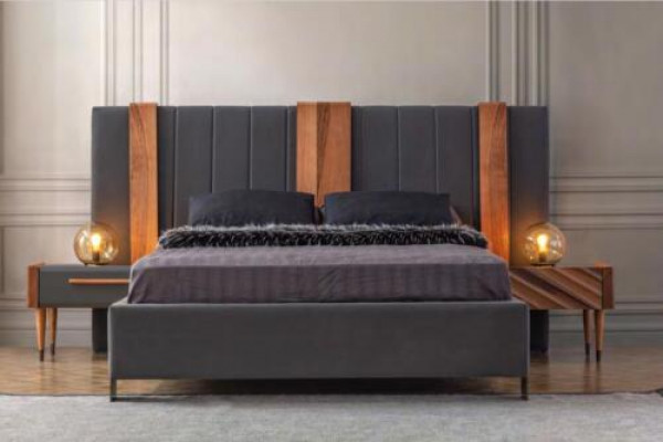 Grouss Schlofzëmmer Set Modernes Duebelbett 2x Nuetsdëscher 3tlg Set
