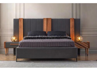 Grouss Schlofzëmmer Set Modernes Duebelbett 2x Nuetsdëscher 3tlg Set