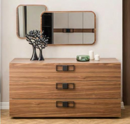 Designer-Schlofzëmmer-Set Modern Grousst Bett Holz Kommode Nuechtkonsol.