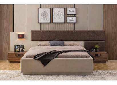 Exklusiv Schlofzëmmer Garnitur Designer Beige Bett Bruin Nueschtstésch.